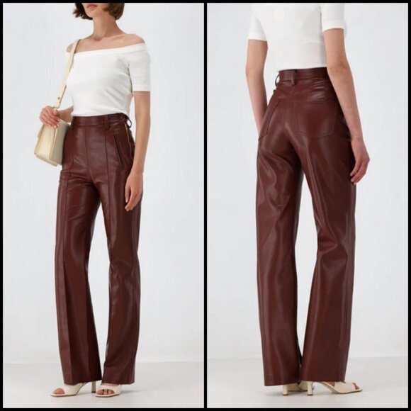 💕NANUSHKA💕 Regenerated Leather Pants - Mahogany Brown Medium M NWT - Picture 1 of 16